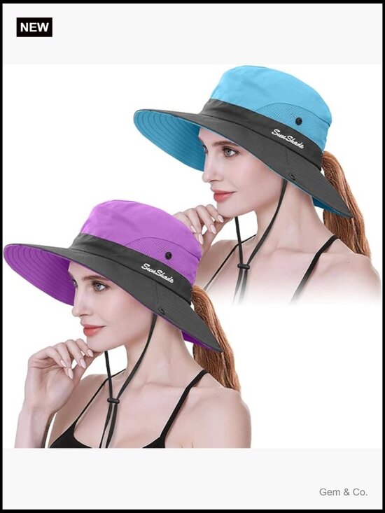 UPF 50 Wide Brim Bucket Sun Hat Ponytail Hat Foldable Pack main image 6